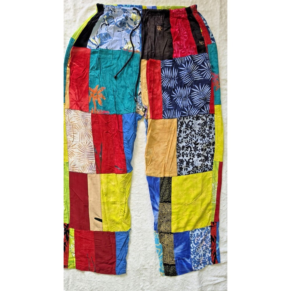 VTG Patchwork Pants XL Boho Hippie Festival Colorful Cotton Wide Leg Baggy